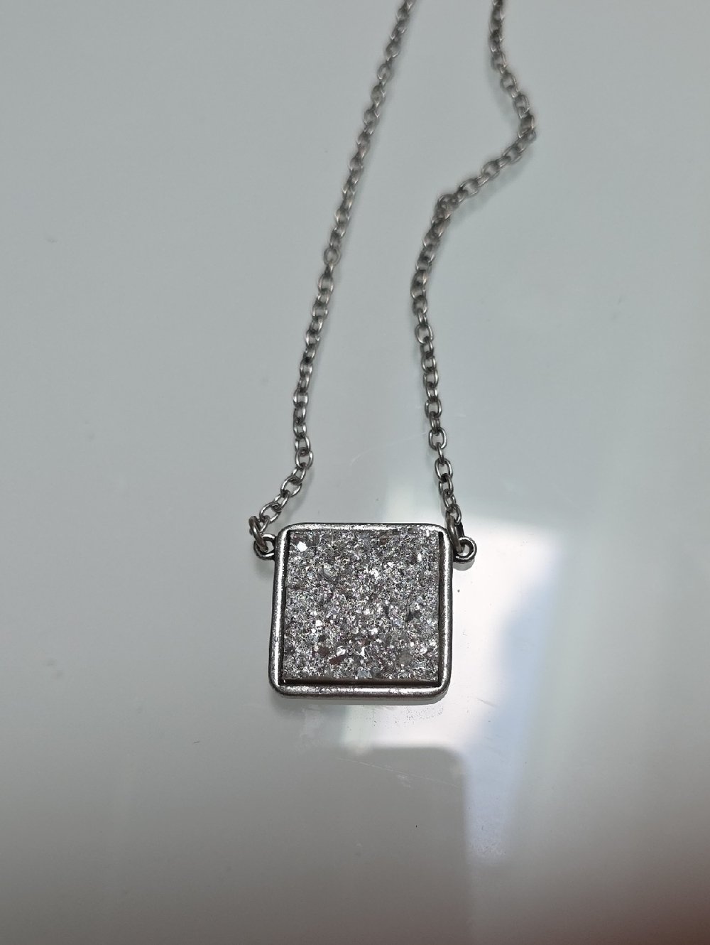 Silver Square Druzy Pendant Necklace - Women Jewelry